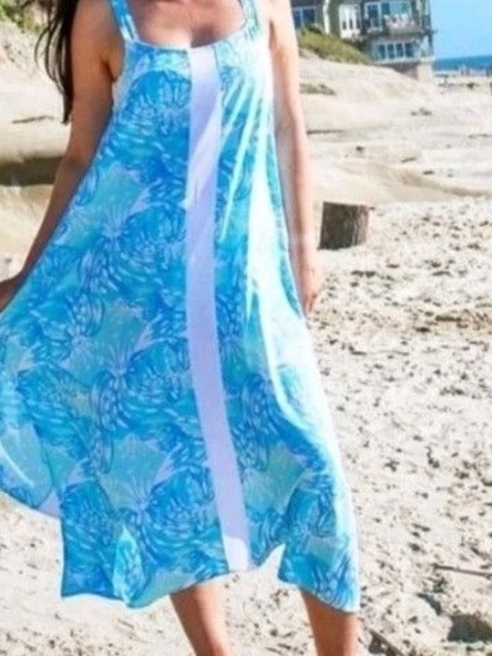 Lilibridge Women’s Dress Sleeveless Tropical Beach Blue Cover-up